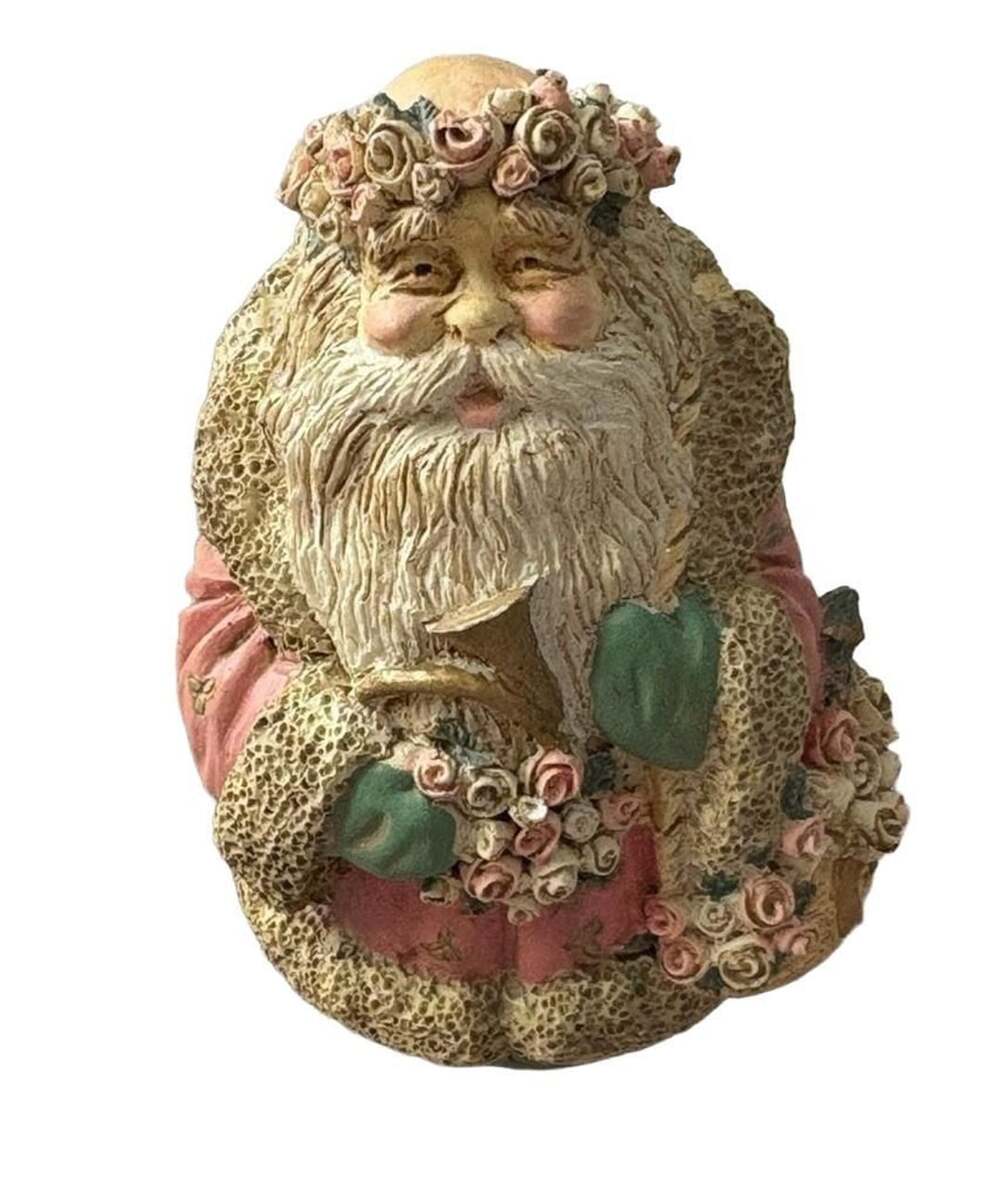 Vintage Style Shabby Chic Rose Garland Santa Egg Figurine